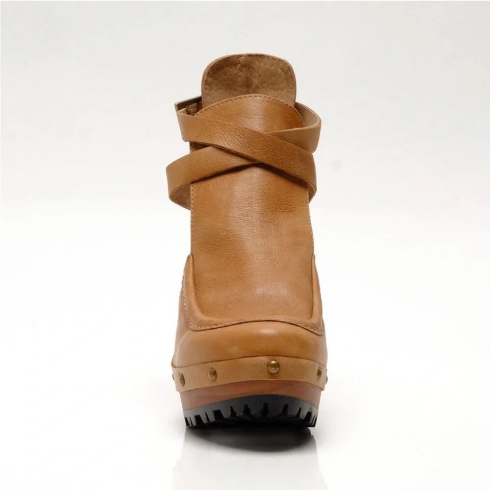 Free People Brown Leather Platform Clog Mules - Picture 7 of 11